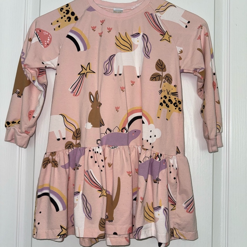 Unicorn Print Pink Kids Casual Dress